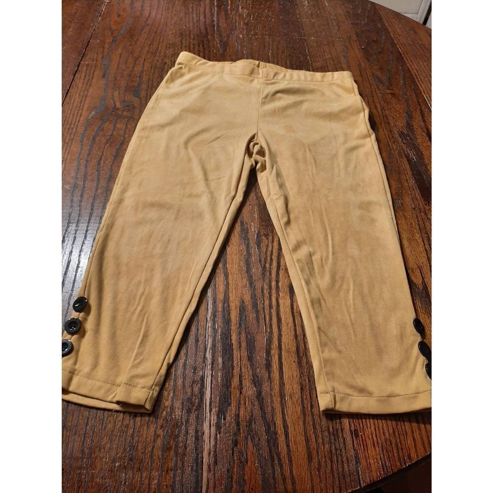 Girls XL Yellow Gold Skimmers Capri Casual Mid Rise Pants Button Detail Ankle